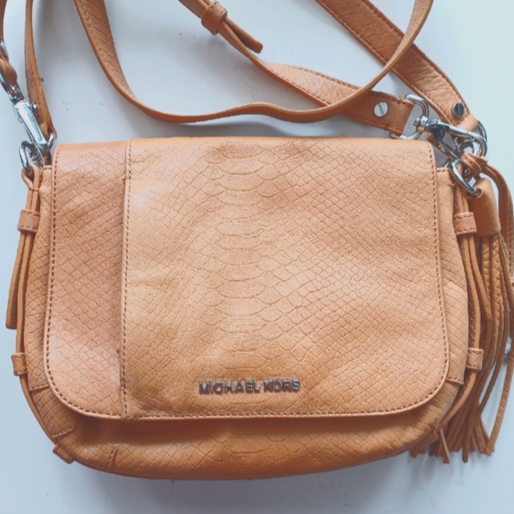 Michael Kors croc embossed leather shoulder Bag with tassel